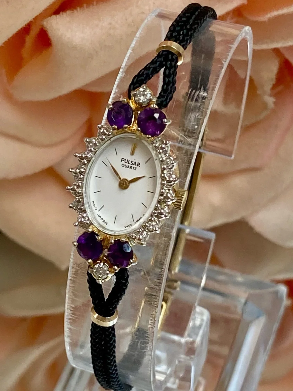 Vintage Pulsar by Seiko Diamond and Amethyst Accented Cocktail Watch